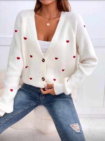 Strick-Cardigan - M - mit Herzmuster 2️⃣