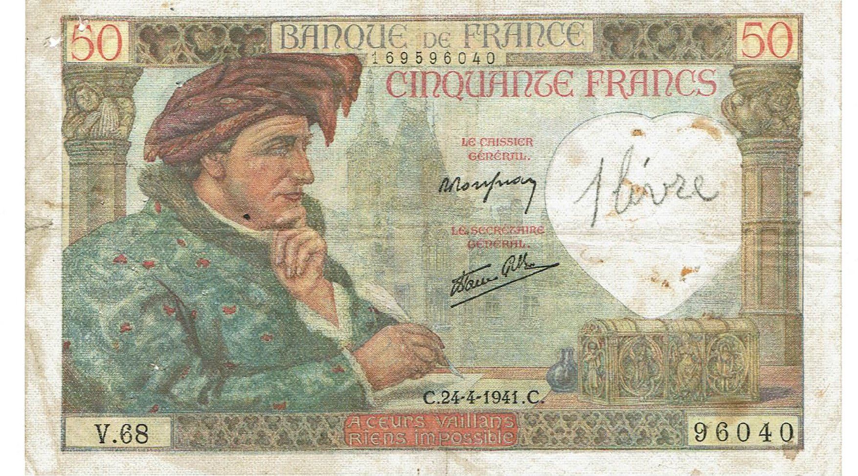 Banconote: Frankreich 50 Francs 24.04.1941 SS+ – Usato da Steffisburg venduto da ber_8htf