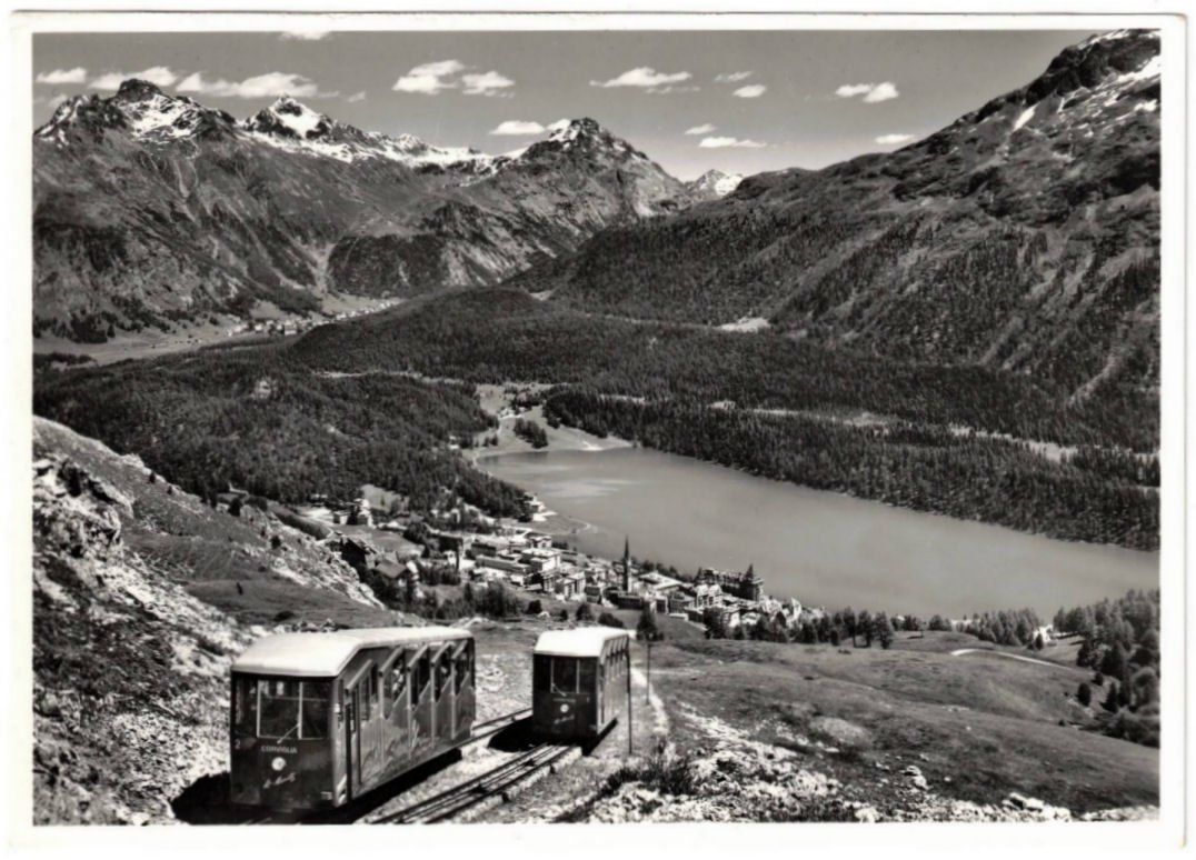 Cartoline postali: St. Moritz mit Standseilbahn Corviglia – Usato da Binningen venduto da Mountainrider