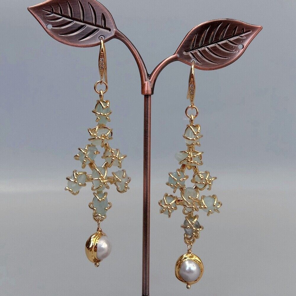 Orecchini pendenti & Orecchini a lobo: Lua Aquamarin Perlen Ohrhänger Echt Boucles Chandelier Perle – Nuovo (secondo la descrizione) da Prilly venduto da ilyria73
