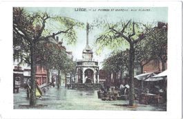 LIÈGE. --  LE   PERRON   ET   MARCHÉ   AUX   PUCES . (animé)