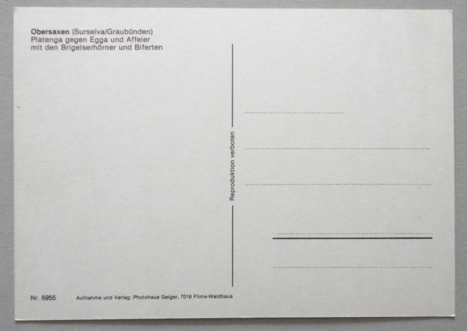 Cartoline postali: Obersaxen, Platenga gegen Egga und Affeier – Usato da Fétigny venduto da Billy2miny 1