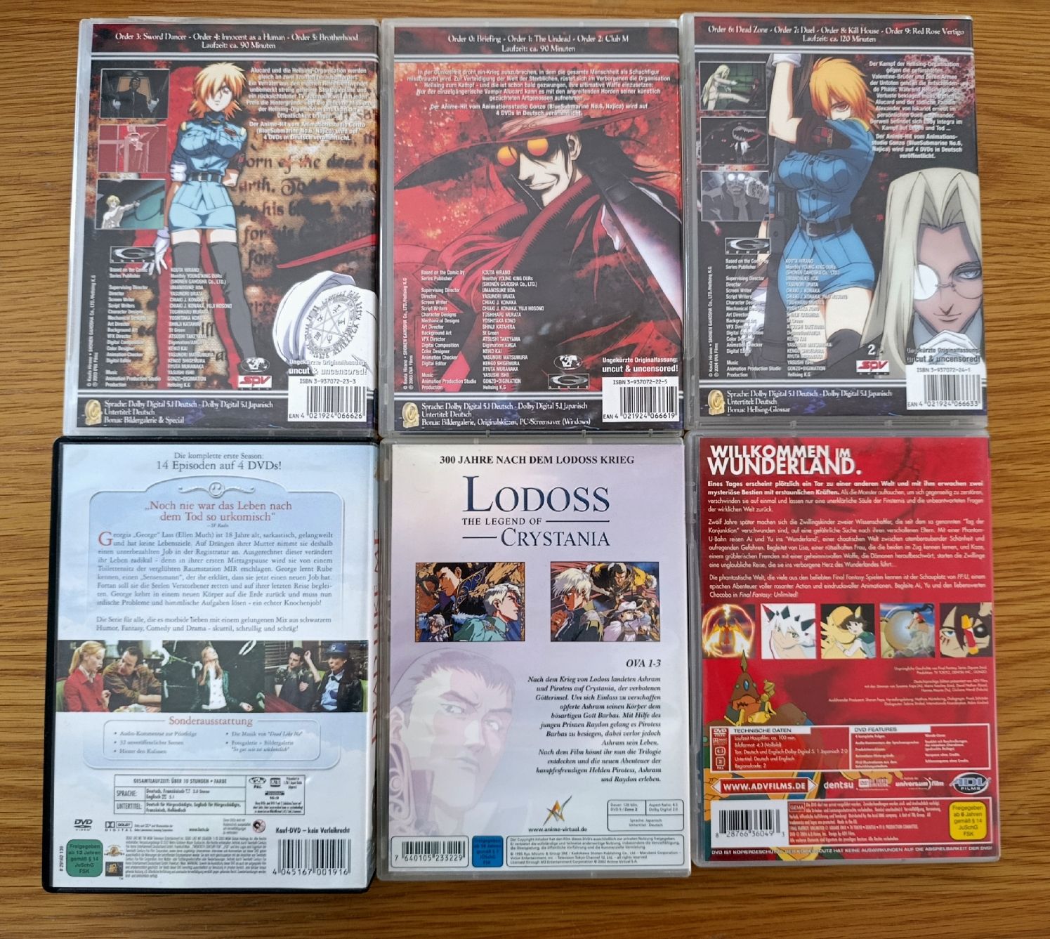 Tutti i DVDs: 6 DVDs, Anime: Hellsing, Lodoss, Final Fantasy – Usato da Wil SG venduto da Donaldus 1