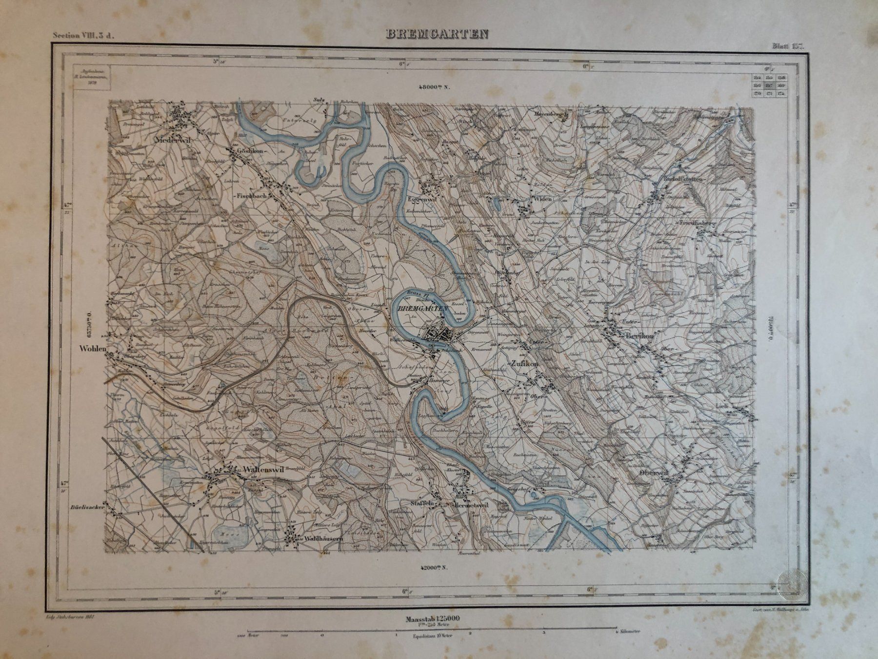 Landkarten & Atlanten: Siegfriedatlas Bl. 157: Bremgarten 1882 – Gebraucht aus Zürich von allp 1