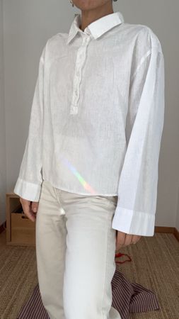 H&M Bluse Leinen weiss Langarm S