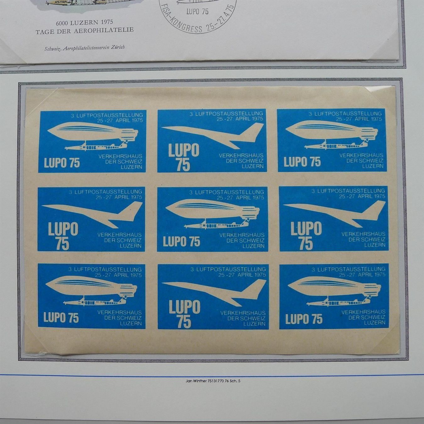 Tutti i francobolli: 1975, LUPO 75 sauberer Brief mit Vignetten-Bogen. – Usato da Sursee venduto da Luzernerraute 3