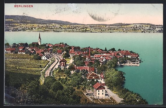 Cartoline postali: AK Berlingen, Ortsansicht und Uferpartie – Usato da Berlin venduto da bartko-reher