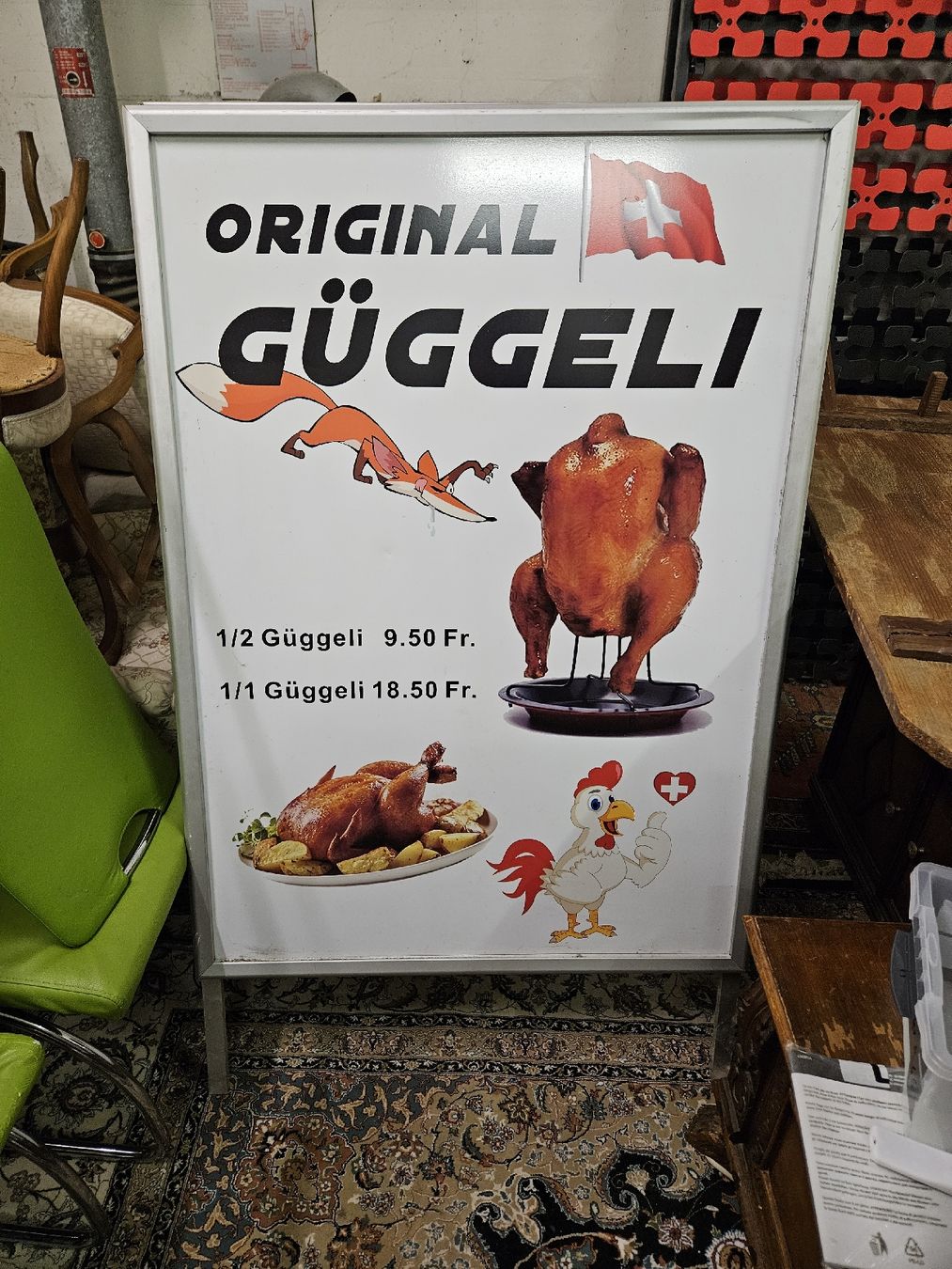 Schilder: Gebrauchtes Werbeschild "Original Güggeli" für Aussen – Gebraucht aus Rorschach von TimelessTrading