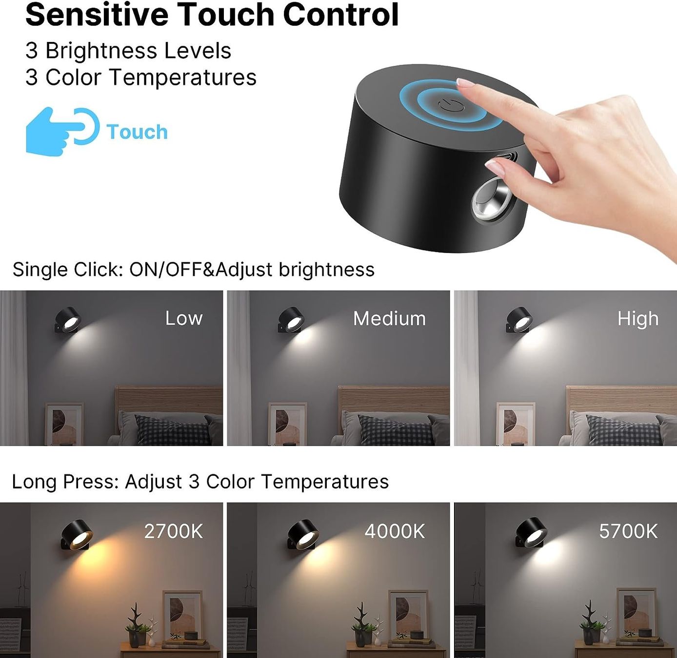 Lampade: 2 Stück Touch-Control LED Wandleuchte Innen – Nuovo e nell'imballaggio originale da Châtelaine venduto da topshop.switzerland 4