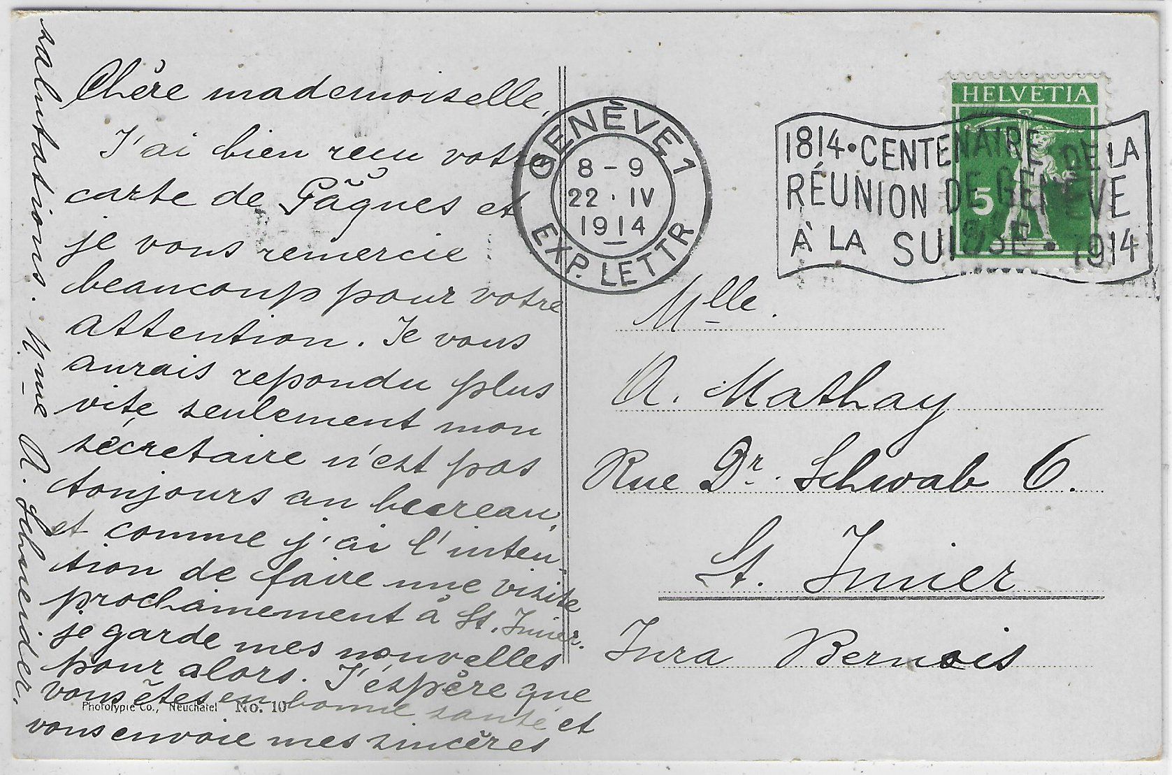 Ansichtskarten: Centenaire de la Reunion de Geneve – Gebraucht aus Ettingen von Kartenplanet 1
