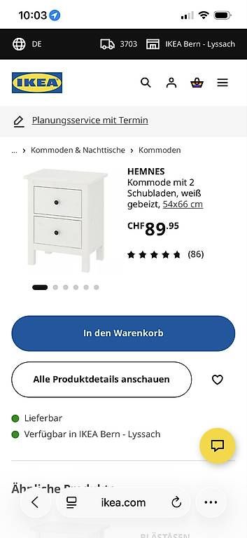 Ikea Tables de nuit: 2 Hemnes Nachttische – D'occasion à Heimberg par sb3627. 3