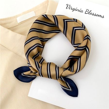 New 53cm Yellow Silk Scarf Stripes Print Virginia Blossoms