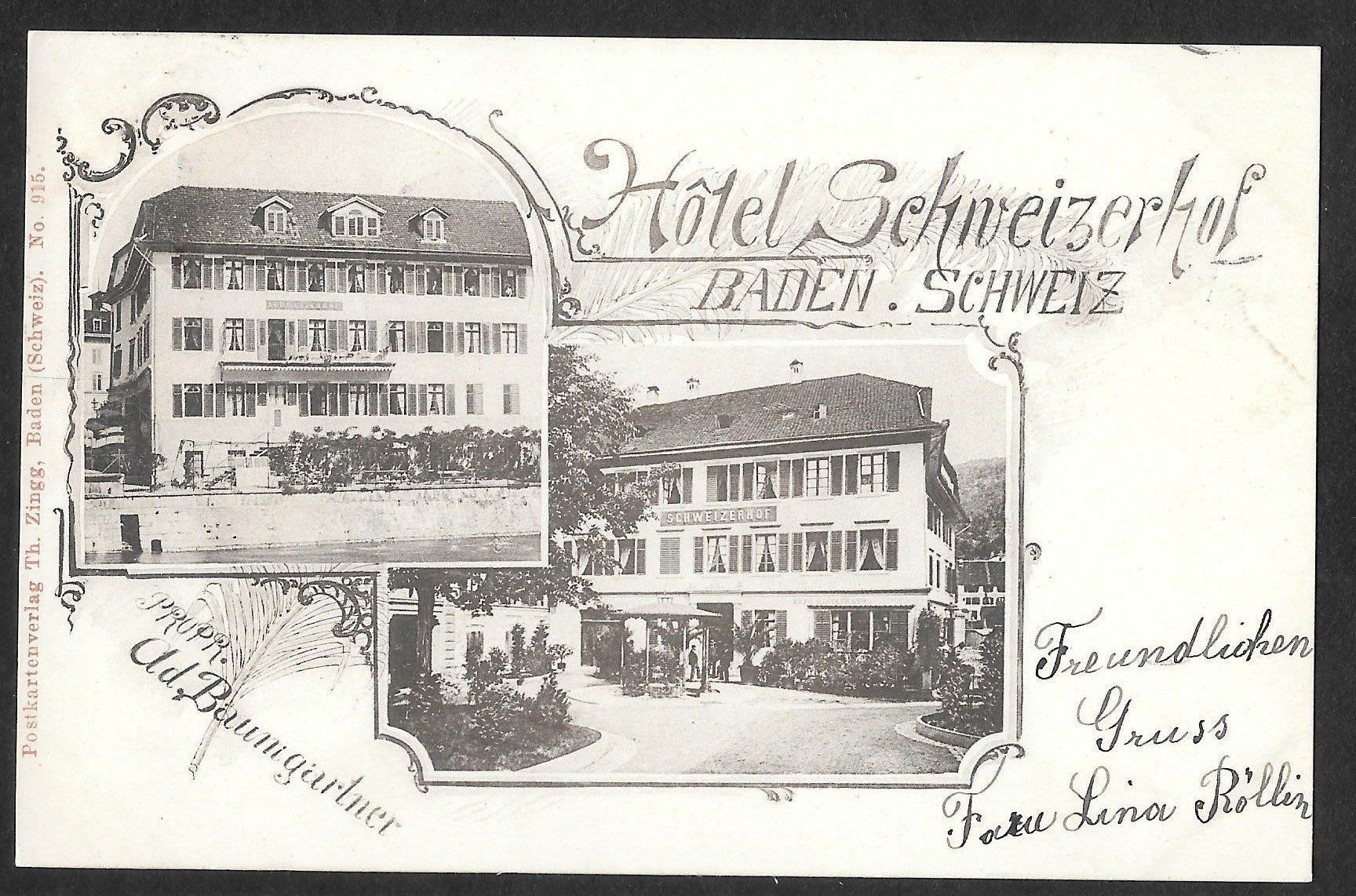 Cartes postales: Baden Hotel Schweizerhof – D'occasion à Olten par clotaldi