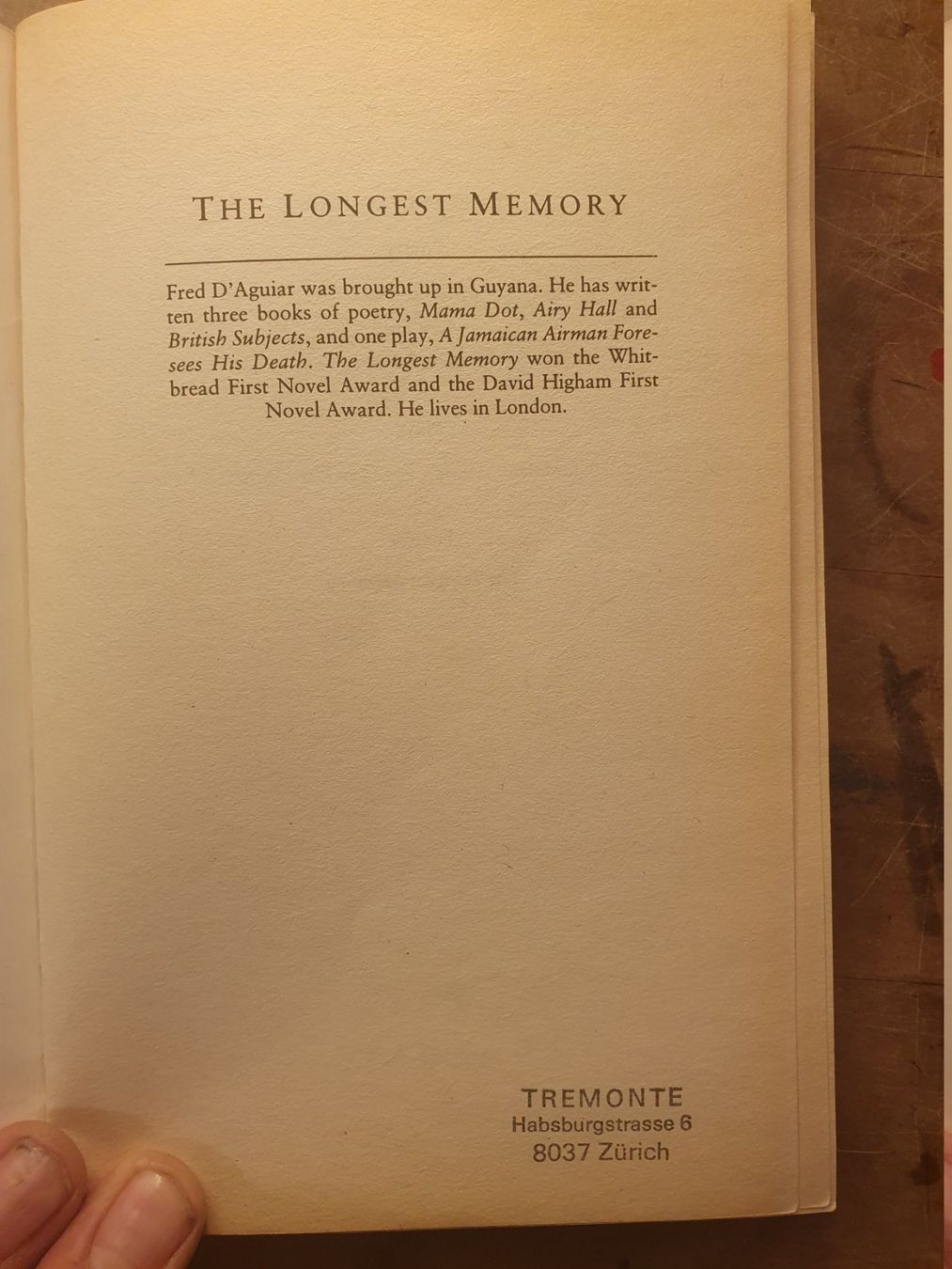 Libri: The Longest Memory - Dfred Daguair – Usato da Zürich venduto da loosebone 1