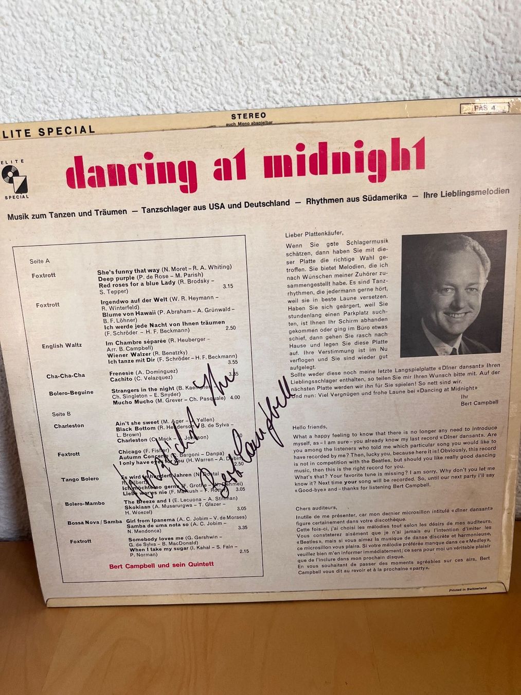 Schallplatten: Signiert! Bert Campbell : Dancing at midnight, Schallplatte – Gebraucht aus Rüdlingen von Timber_11 1