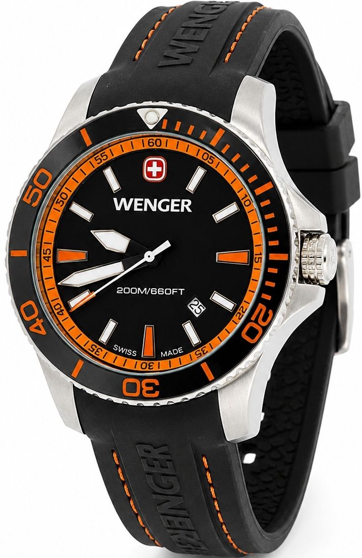 Wenger Orologi: Wenger Armbanduhr schwarz orange  – Nuovo (secondo la descrizione) da Tschingel venduto da Olivia.S