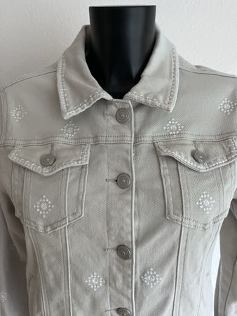 Jeansjacke Damen beige mit Stickerei Gr S-M