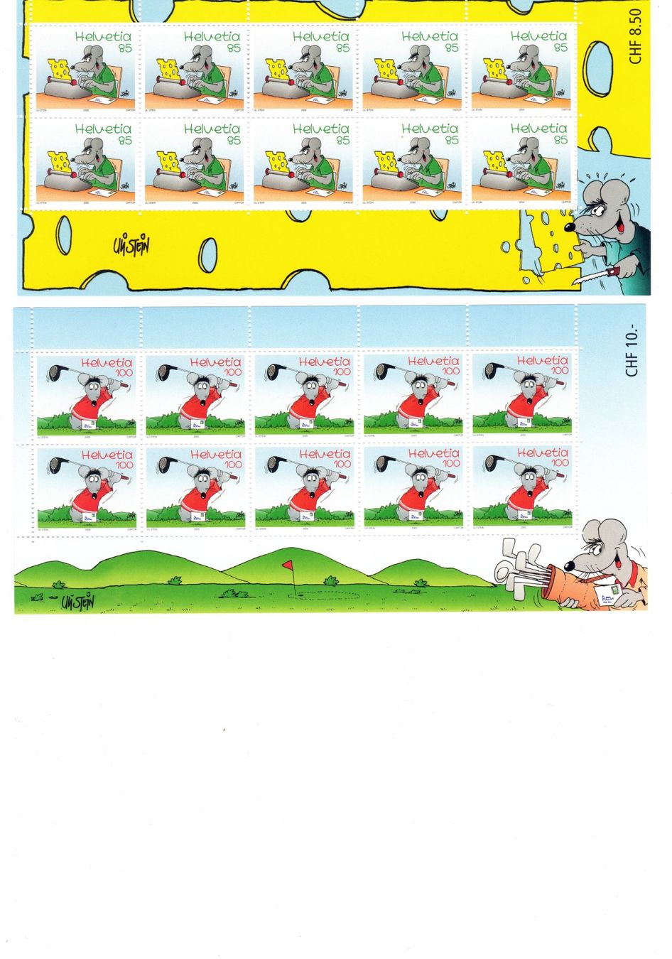 Tutti i francobolli: 2 x Kleinbogen/Petites feuilles Uli Stein 2005 ** – Nuovo (secondo la descrizione) da Dübendorf venduto da Aviafan77