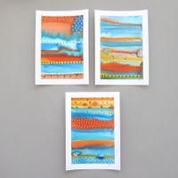 3-er Serie Aquarell Original terrakotta - türkis 14.5 x 21cm