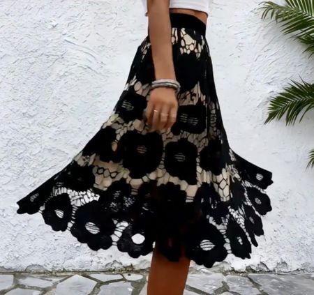 Chic Gonna per feste tg M/L👌nera in pizzo floreale ☀️