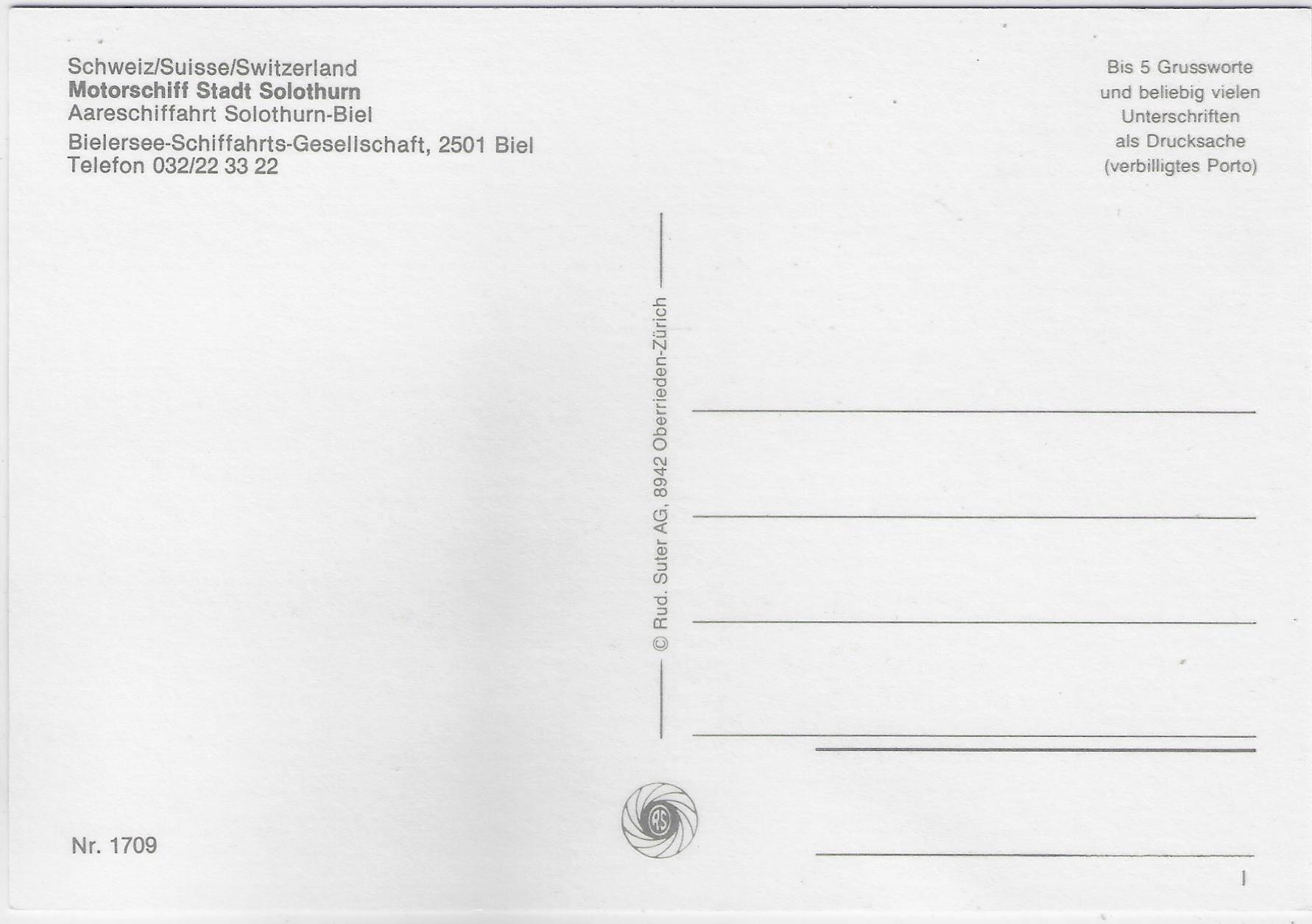 Ansichtskarten: Motorschiff Stadt Solothurn – Gebraucht aus Ettingen von Kartenplanet 1