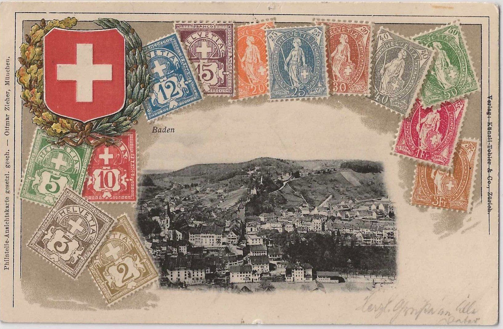 Cartoline postali: Prägekarte Baden 1904 – Usato da Zürich venduto da Philacat11