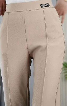 Damenhose mit Falt vorne beige/Pantalon élasti. crème (S/M)