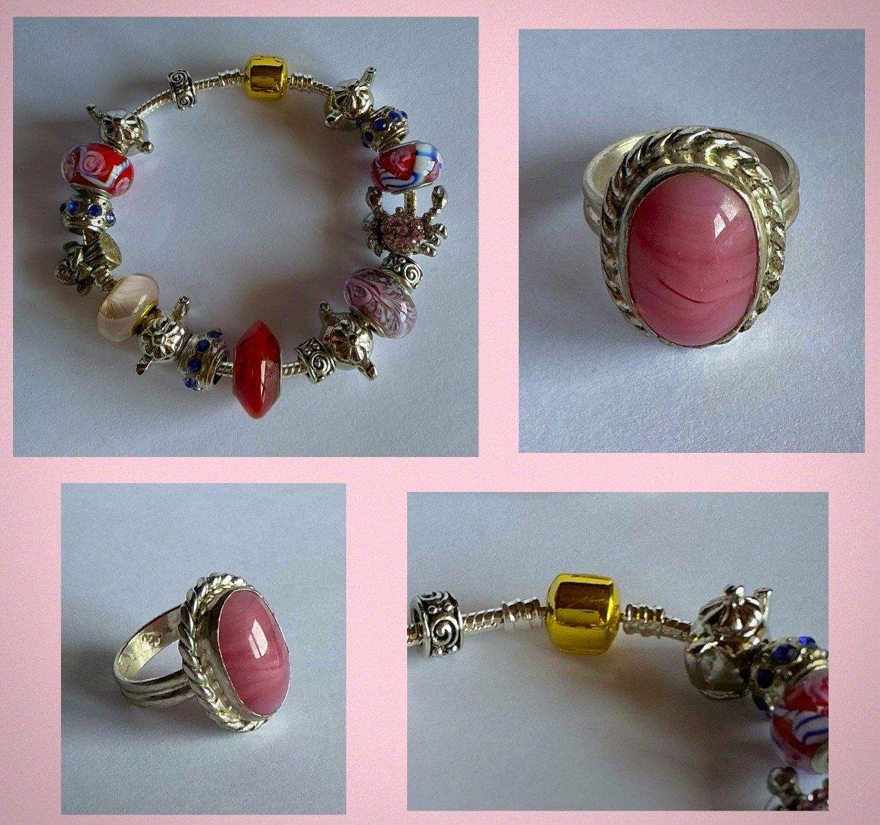 Altri gioielli: RING ROSA UND ARMBAND BEADS MURANO STYLE – Nuovo e nell'imballaggio originale da Berg TG venduto da magginello