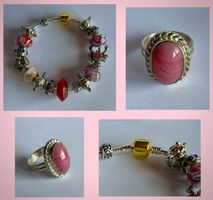 RING ROSA UND ARMBAND BEADS MURANO STYLE