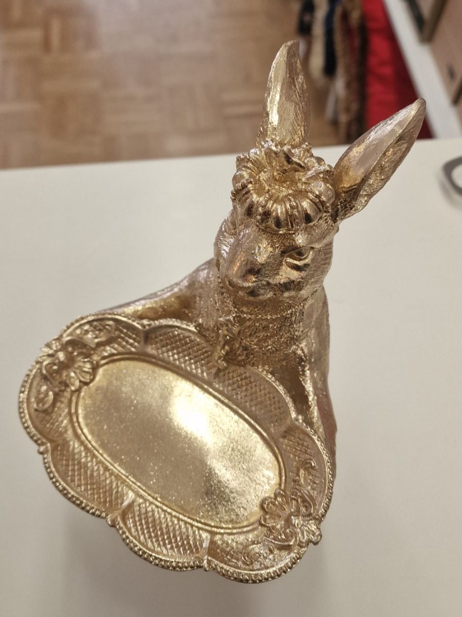 Statuette: Kartenhalter Hase mit Krone Gold – Nuovo e nell'imballaggio originale da Schaffhausen venduto da AtelierPudesco 2