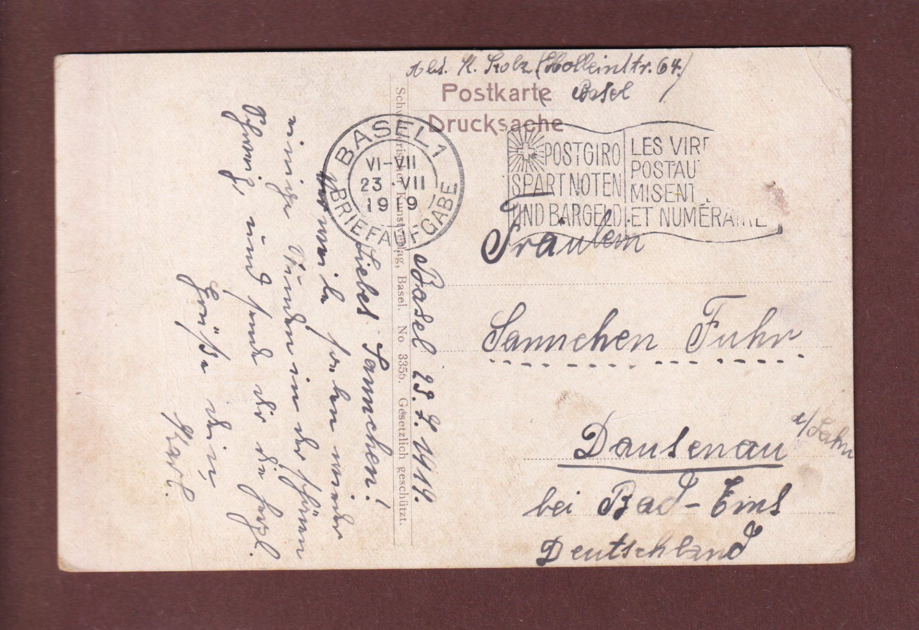 Cartoline postali: BASEL - Rathaus - Marktplatz - 1919 – Usato da Pully venduto da nicecards 1