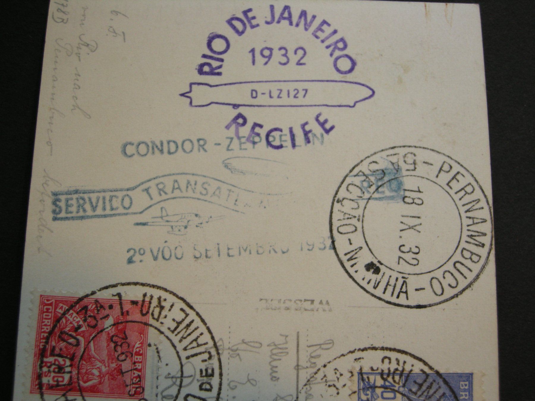 Tutti i francobolli: 18.IX.32. PERNAMBUCO, BRASIL RIO DE JANEIRO, CONDOR ZEPPELIN – Usato da Eschenbach SG venduto da eDaisy 2