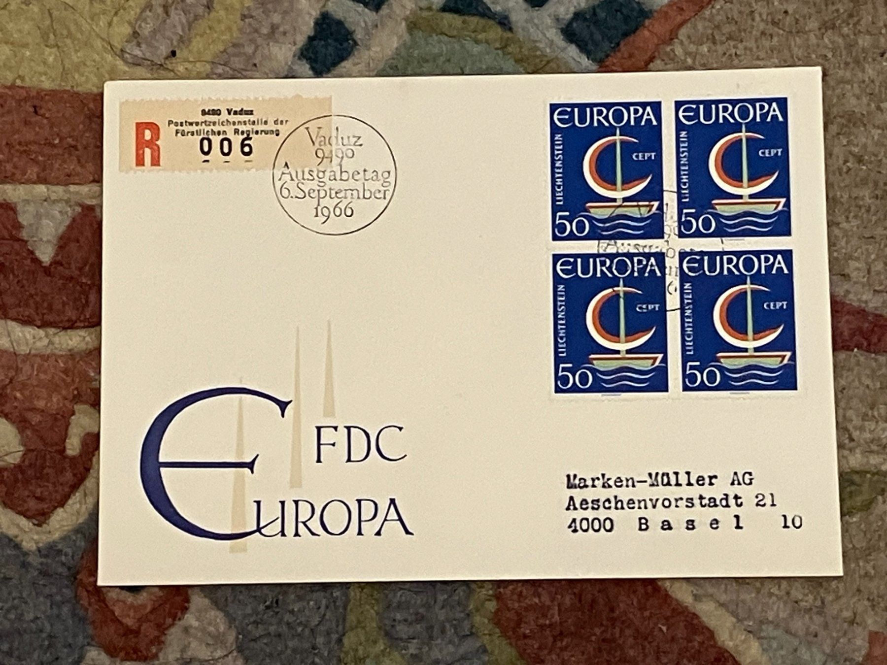 Tutti i francobolli: 1 Erstagsbrief LI Einschreiben Viererblock 1966 – Nuovo (secondo la descrizione) da Koblenz venduto da Markenhimmel