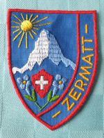 Vintage Badge Wappen ZERMATT Berg Sonne ST. GALLER STICKEREI