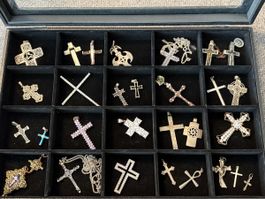 Grosses Kreuz Anhänger Set, Silber