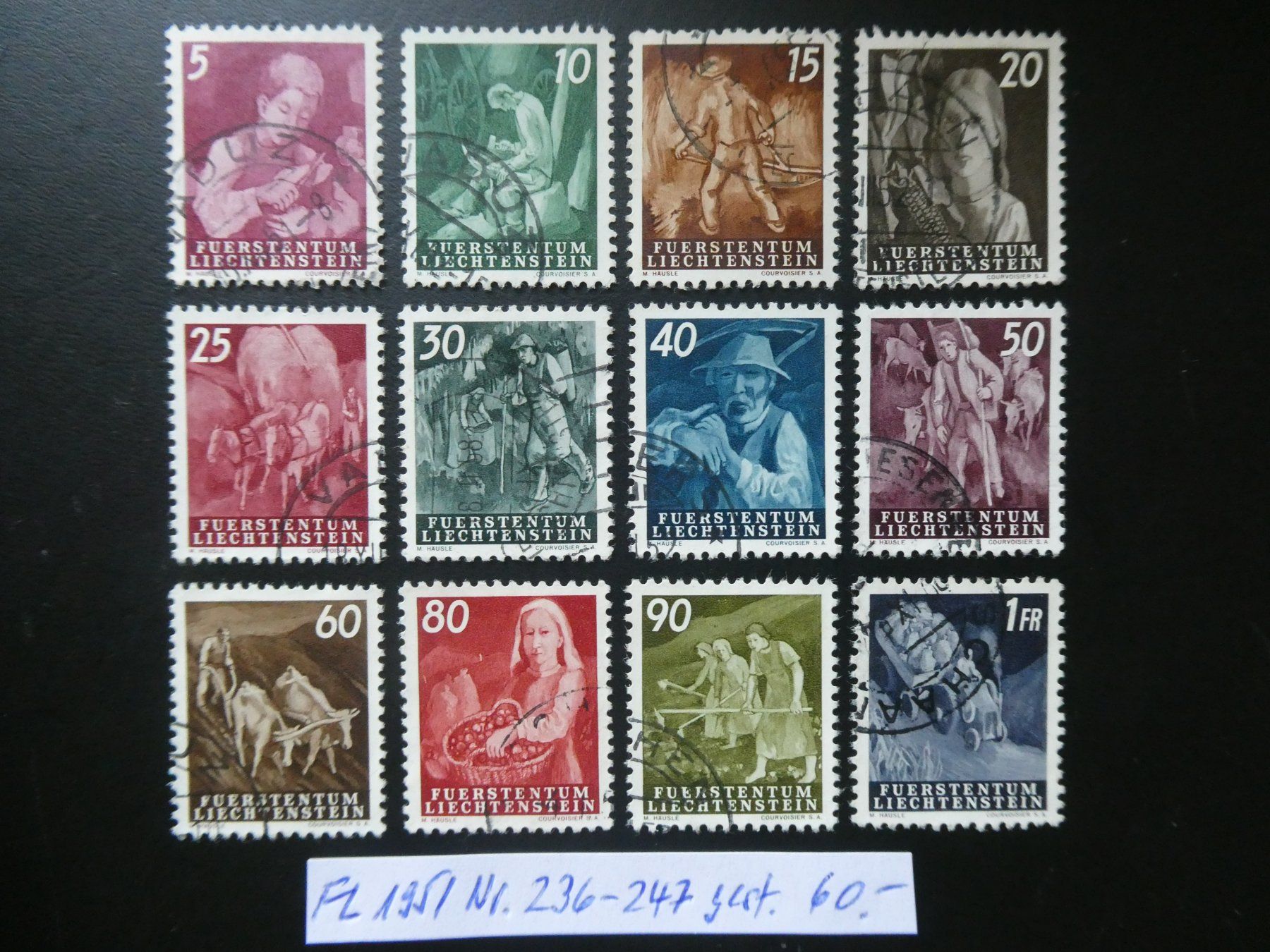 Tutti i francobolli: FL 1951 Nr. 236-247 gestempelt – Usato da Lausen venduto da Herbamare01