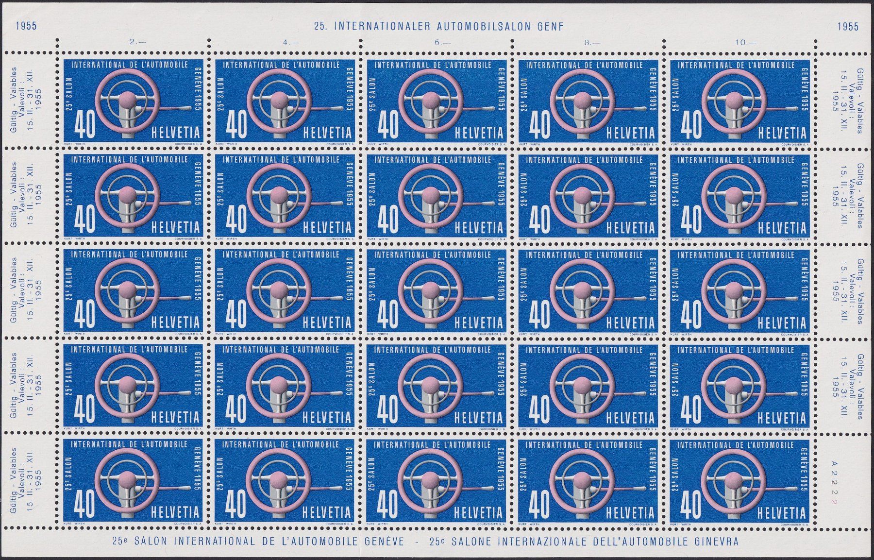 Tous les timbres: 1955, Nr.320-323 Bogen +Plattenfehler, postfrisch **. 295.- – D'occasion à Sursee par Luzernerraute 7