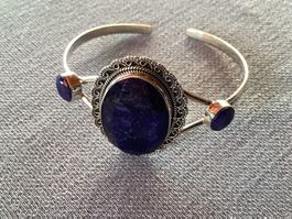 oriental Silber (925) Armreif: natürlicher Blauer Saphir