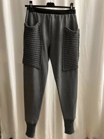 Graue Jogging Stoff Hose mit Strickdetails, Gr. S / M
