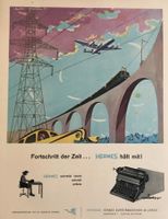 Gr. Vintage Reklame, Hermes Schreibmaschine, Eisenbahn, 1947