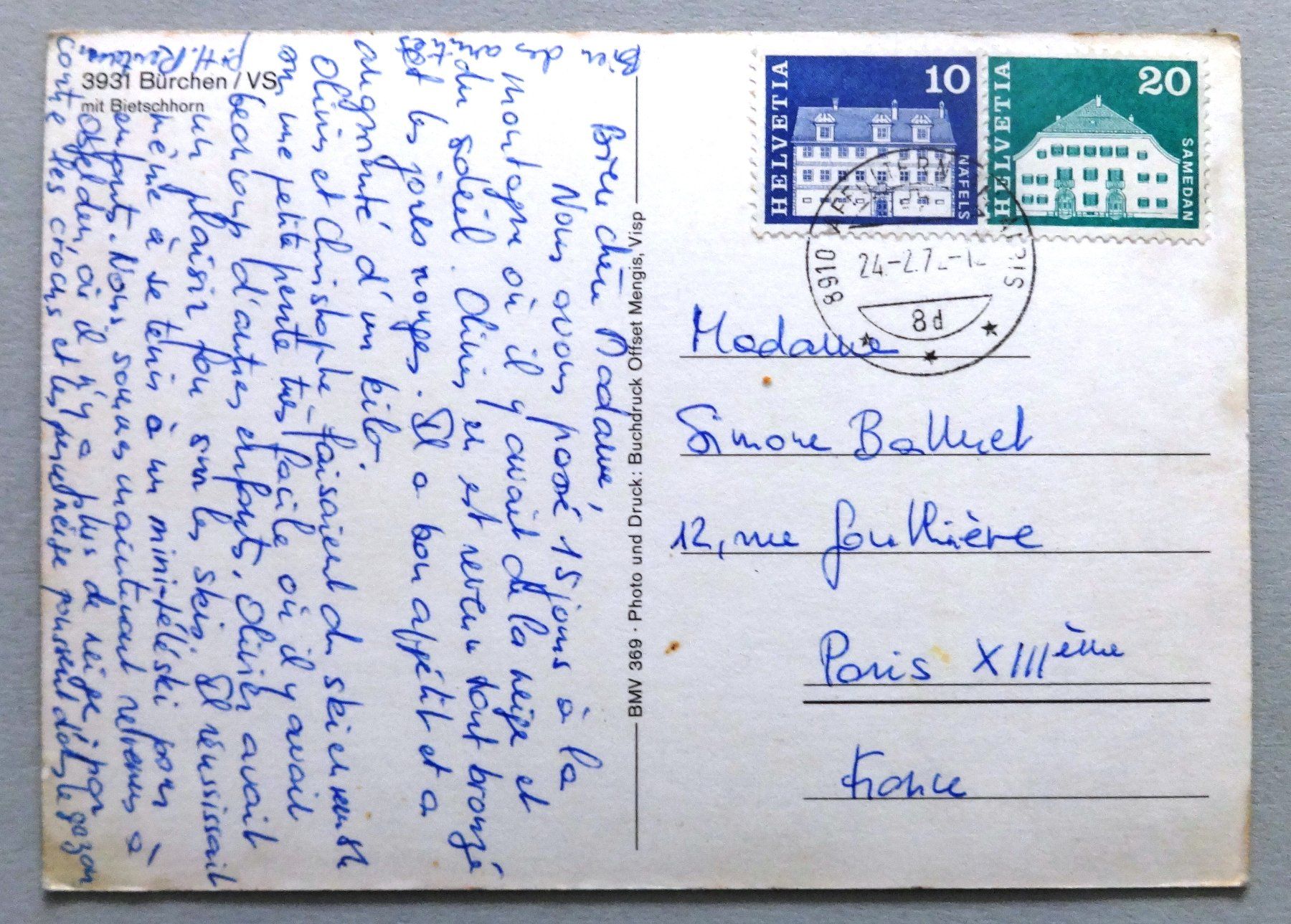 Cartes postales: Bürchen mit Bietschhorn – D'occasion à Fétigny par Billy2miny 1