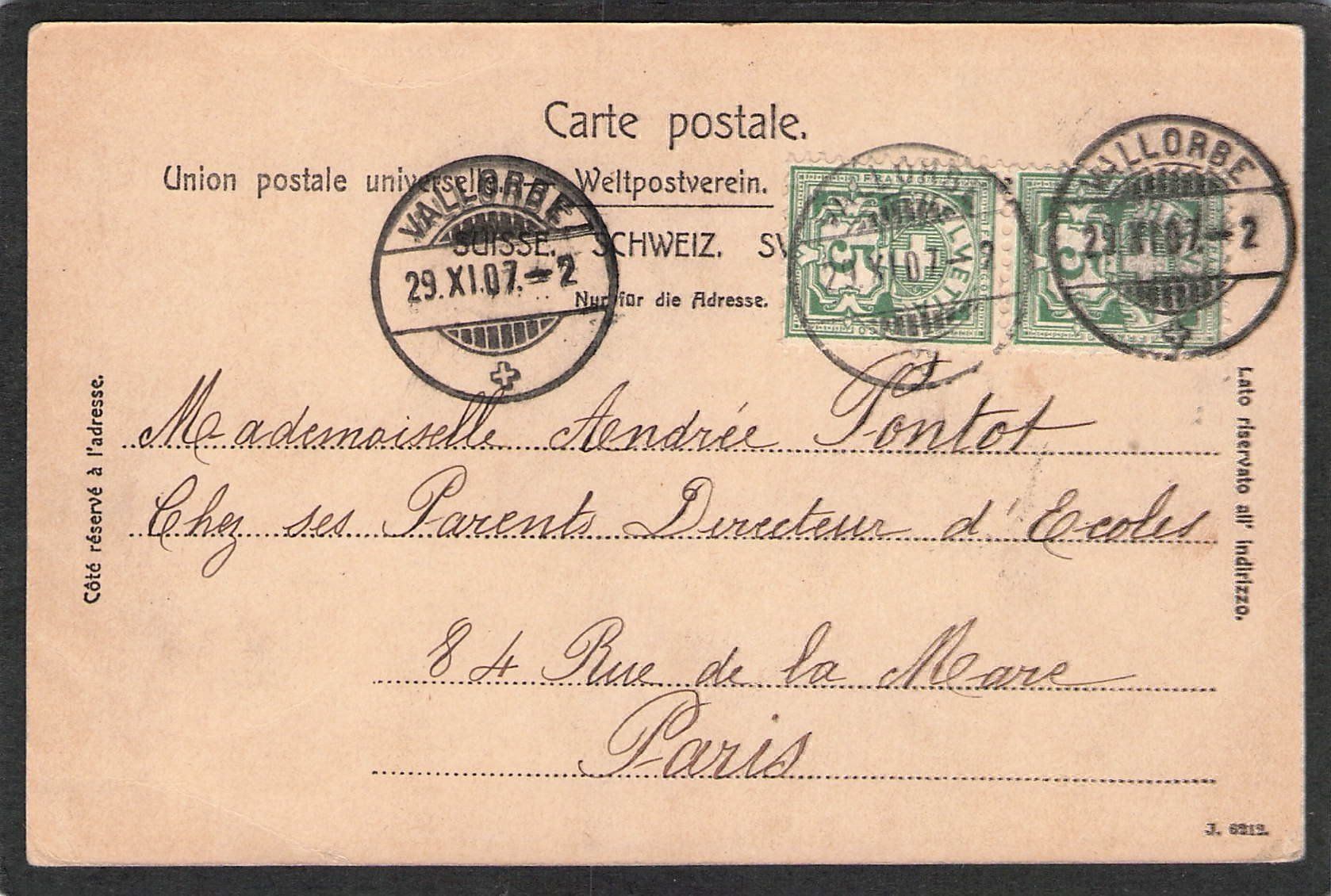 Cartoline postali: ,Souvenir de Vallorbe , 1907 – Usato da Reichenburg venduto da ibiza18 1