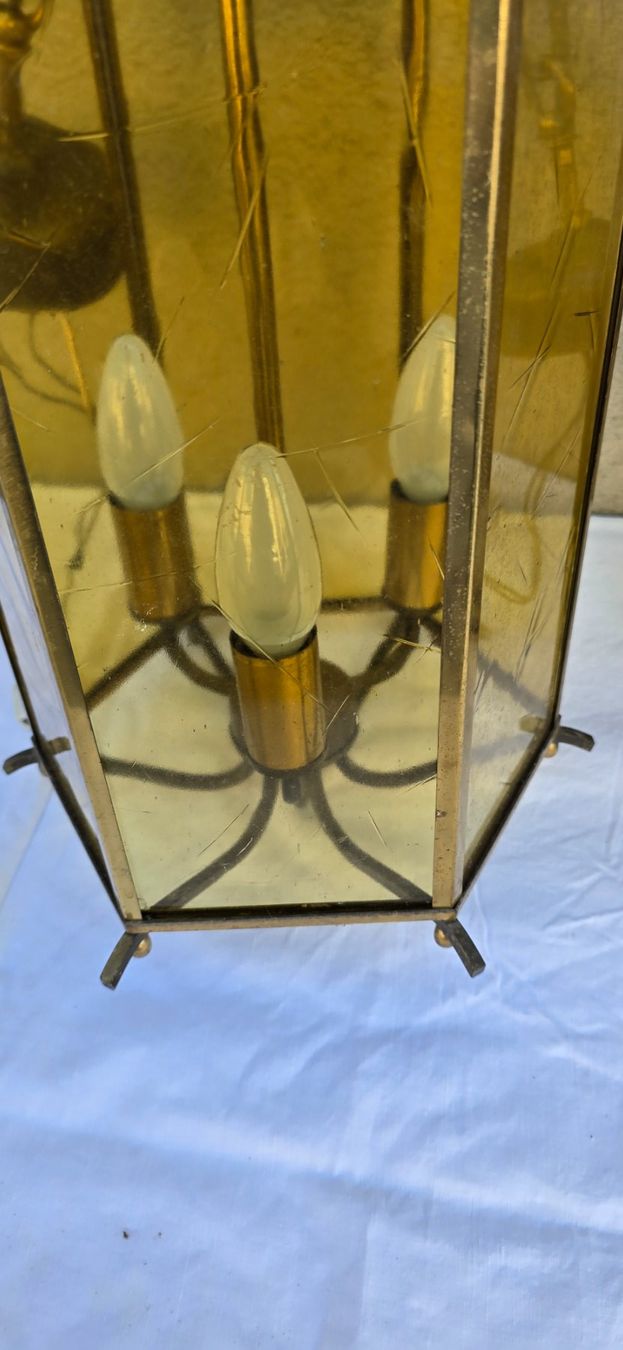 Lampadari & plafoniere: 2 Pendelleuchte, Laterne aus Messing und Glas – Usato da Basel venduto da Jcva 3