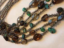 Vintage Türkis und Rauchquarz dreistängiges Collier