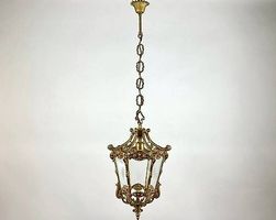 Antike Hängelampe aus Bronze & Glas im Empire Stil, 1920er