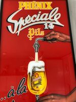 Vintage Bier-Reklame "Phénix" Hinterglasmalerei/Eisenrahmen