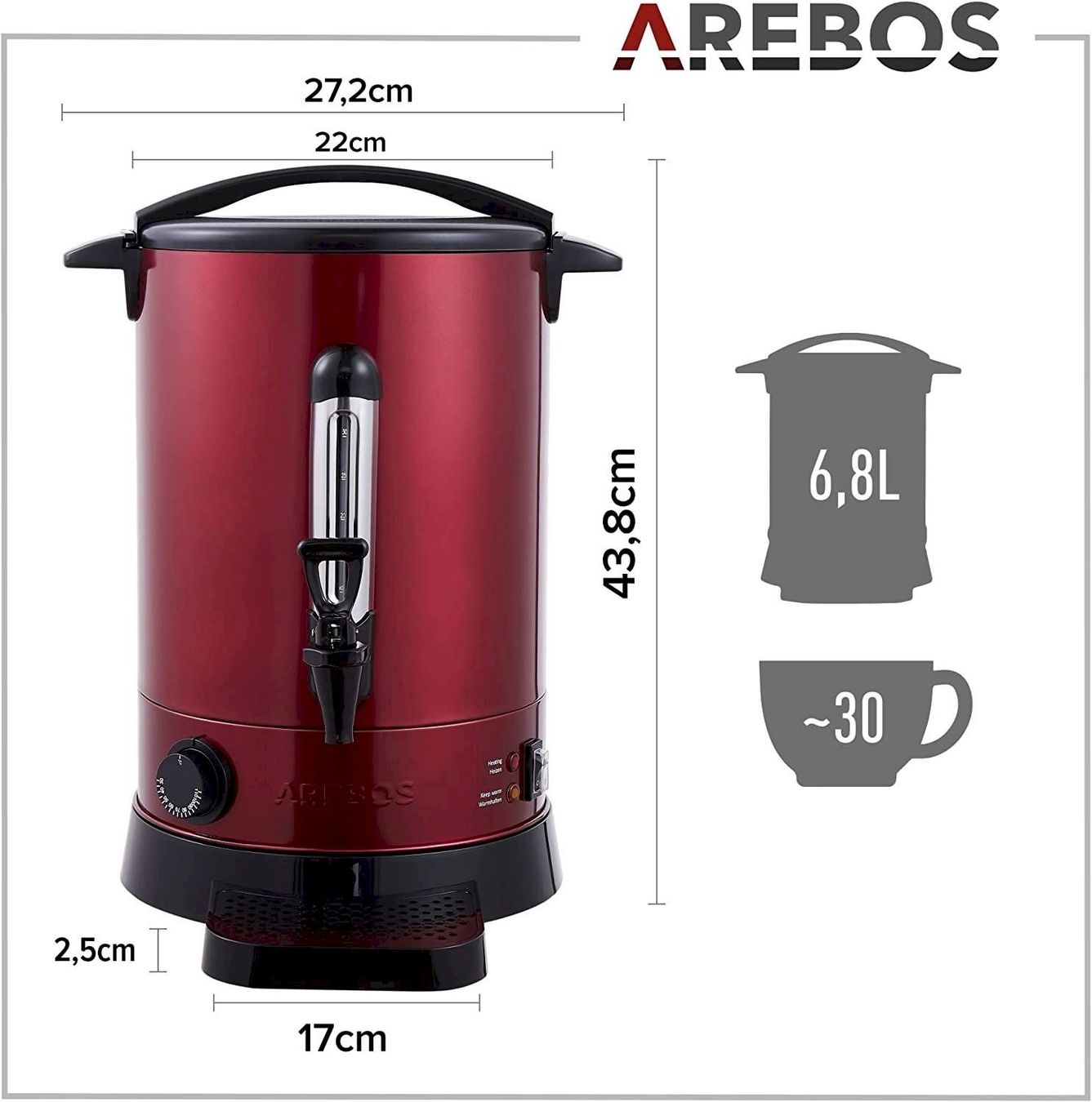Altro per cucinare: Arebos Glühweinkocher Rot 6,8L – Nuovo e nell'imballaggio originale da Bottighofen venduto da zaap