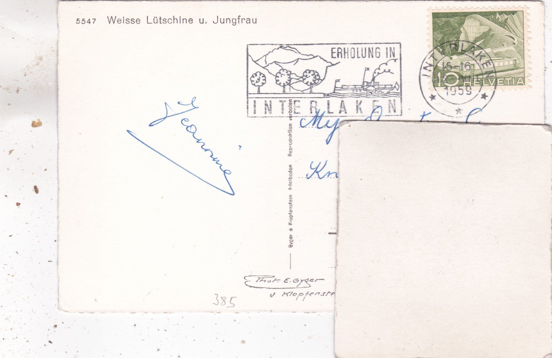 Cartes postales: Weisse Lütschine u. Jungfrau 1959 – D'occasion à Herisau par Lisegrat2008 1
