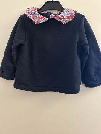 Dunkelblauer Mädchen Pullover mit Blumenkragen, Gr.96 Jacadi