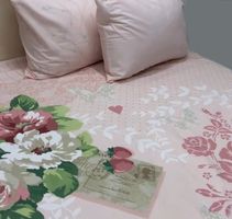 Parure de lit 100% coton – rose, motif floral, 220x200 cm